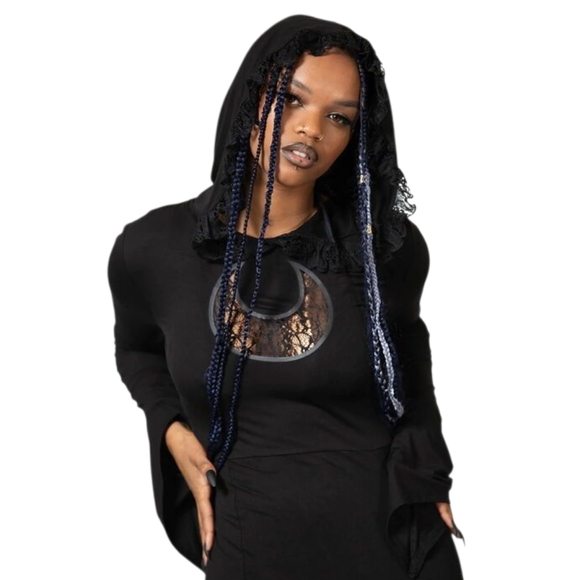 Killstar Elegant Black Hooded Dress. L - Picture 1 of 8